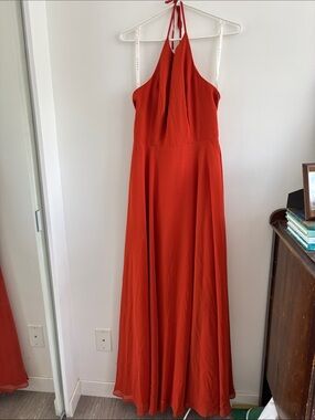 Azazie Orange-Red Halter Maxi Dress - Paprika - size 6